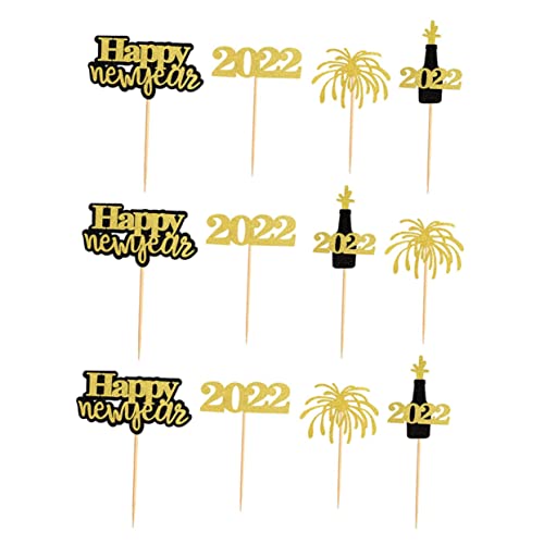 Ipetboom 12 Stück Neujahrs Tortenstecker Dekorative Cupcake Toppers für DIY Backprojekte für Neujahrspartys und Festliche Anlässe aus Sicherem Gefertigt von Ipetboom