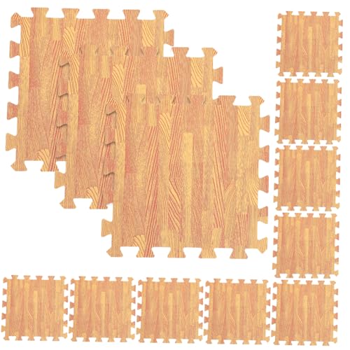 Ipetboom 12 Stück Teiliges Holzmaserung Krabbelmatte Puzzle Spielmatte für Strapazierfähige und Wiederverwendbare Schaumstoff Bodenmatte für Kinderzimmer von Ipetboom