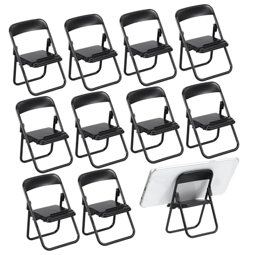 Ipetboom 12 Stück Teiliges Mini Klappstühle Möbelmodell Schwarz Realistische Kleine Stühle für Miniatur Dekoration DIY Zubehör für Puppenhäuser Langlebig und Vielseitig Einsetzbar von Ipetboom