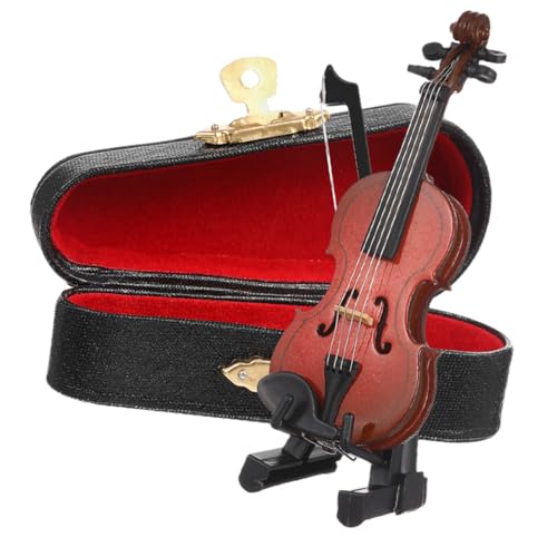 Ipetboom 1Satz Hölzerne Miniaturgeige mit Bogen und Koffer Desktop Geigenmodell für Musikinstrumentenliebhaber als Dekoration für Schreibtisch oder Puppenhaus von Ipetboom