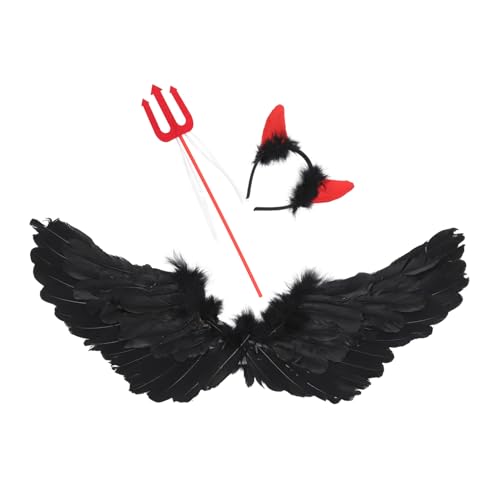 Ipetboom 1Satz Kreatives Teufel Cosplay Kostüm für Exquisites Halloween Outfit mit Schwarzen Federflügeln für Karneval Bühnenaufführung und Kostümpartys von Ipetboom