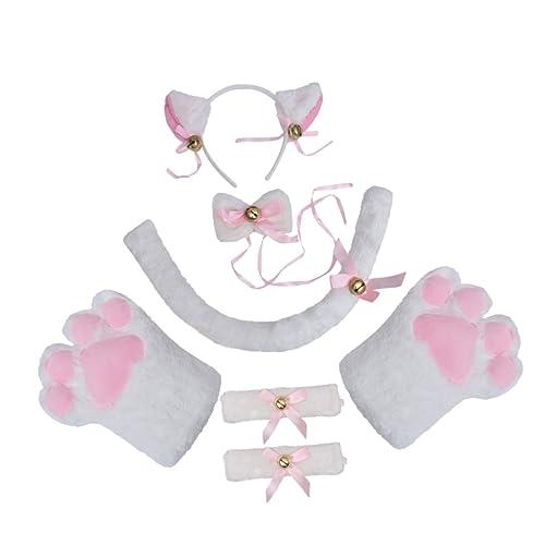 Ipetboom 1Satz Teiliges Katzenohren Stirnband Katzenpfoten Katzenschwanz Mit Glöckchen Perfektes Zubehör Für Karneval Kostümpartys Kreative Tierkostüm Requisiten von Ipetboom