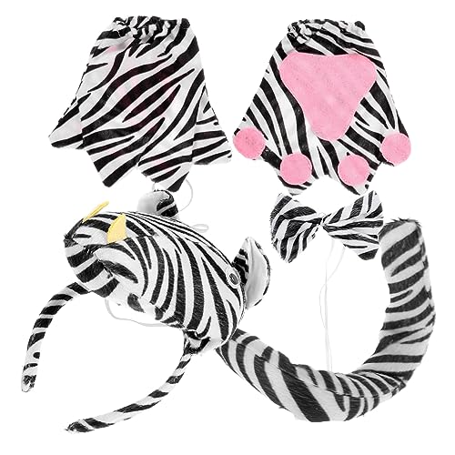 Ipetboom 1Satz Zebra Kostümzubehör Für Damen Halloween Tier Stirnband Mit Zebraohren Zebraschwanz Fliege Zebra Accessoire Für Karneval Cosplay von Ipetboom