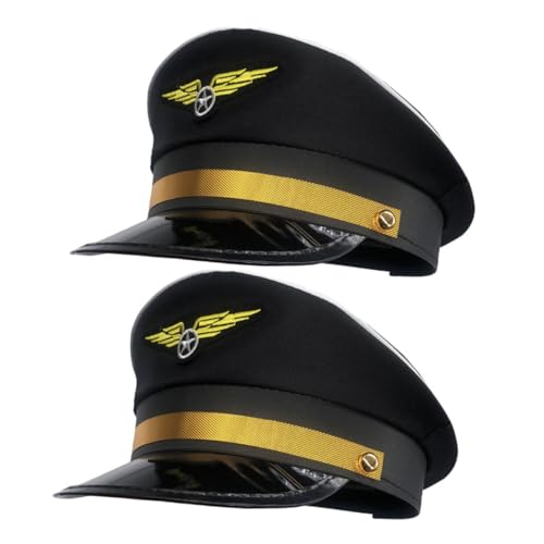 Ipetboom 2 Stck. Verstellbare Pilotmütze für Damen und Herren Polyester Material Dekorativer Captain Hut für Halloween Kostümparty und Cosplay Klassisches Schwarzes Design Ipetboom 2 Stck. Verstellbare Pilotmütze für Damen und Herren Polyester Material Dekorativer Captain Hut für Halloween Kostümparty und Cosplay Klassisches Schwarzes Design von Ipetboom