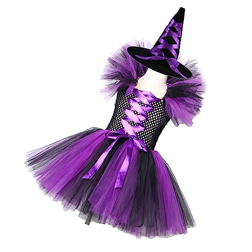 Ipetboom 2 Stück Hexen Kostüm Mädchen Teiliges Halloween Tutu Kleid mit Hut Schwarz für Kostümpartys Geburtstagsfeiern und Schulveranstaltungen Hochwertiges Langlebiges Material von Ipetboom