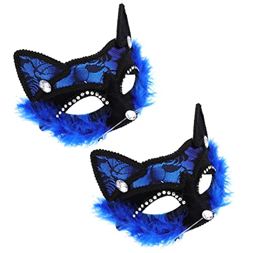 Ipetboom 2 Stück Katzenmaske mit Eleganter Spitze Vintage für Kostümpartys Cosplay und Modeevents Blau von Ipetboom