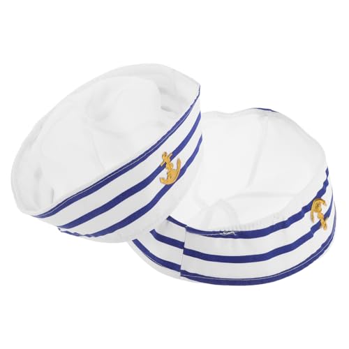 Ipetboom 2 Stück Matrosenhut für erste Kapitänsmützen Stroh Blau Marine Kapitänsmütze prop Cosplay-Kapitänsmütze Kapitänsmütze Kostüm Cosplay-Hut-Requisite Polyester (Polyesterfaser) Weiß von Ipetboom