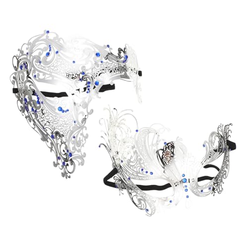 Ipetboom 2 Stück Party Supply Teiliges Dekorative Halbe Gesichtsmasken aus Metall mit Blauen Strasssteinen Multifunktionale Halloween Masken für Damen Verstellbar und Leicht für Karneval von Ipetboom