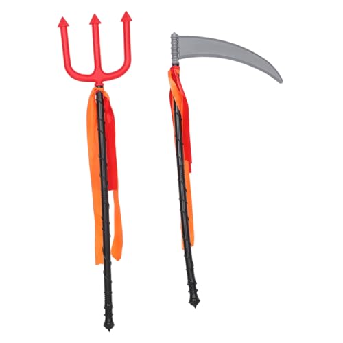 Ipetboom 2 Stück Teiliges Halloween Reaper Kunststoff Stab und Sense Requisite Langlebig Leicht Interaktiv für Kostümparty Cosplay Zubehör Einfache Reinigung Party Dekoration von Ipetboom