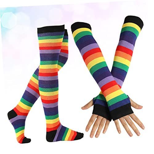 Ipetboom 2 Stück Teiliges Set Bunte Lange Strümpfe und Fingerlose Handschuhe Warm Elastisch Rutschfest Damen Mädchen Party Kostüm Zubehör Regenbogenstreifen Ipetboom 2 Stück Teiliges Set Bunte Lange Strümpfe und Fingerlose Handschuhe Warm Elastisch Rutschfest Damen Mädchen Party Kostüm Zubehör Regenbogenstreifen von Ipetboom