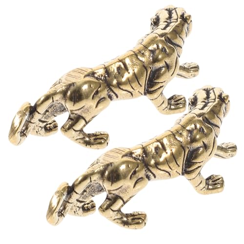 Ipetboom 2 Stück Vintage Messing Tiger Schlüsselanhänger Handgefertigte Chinesische Dekoration mit Filigranen Details Glücksbringer für Auto Büro Zuhause Einzigartiges und Sammlerobjekt von Ipetboom