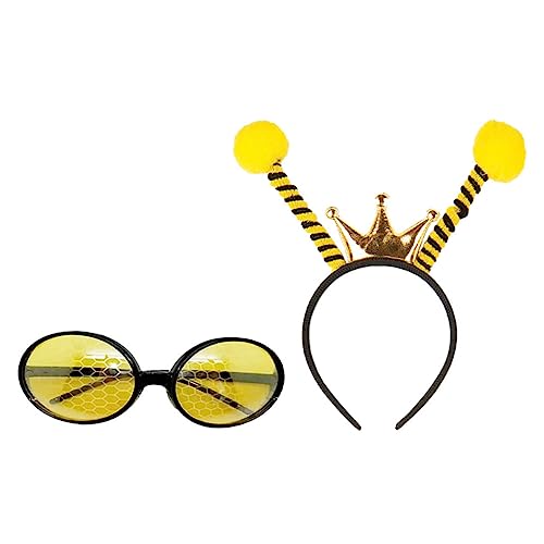 Ipetboom Kinder-Tiara 2-Teiliges Set Biene Stirnband Brille bienen kopfschmuck bienenkostüm Cosplay-Party-Accessoires Festival-Haarband Gläser Haargummi Sonnenbrille Festival-Haarreifen von Ipetboom