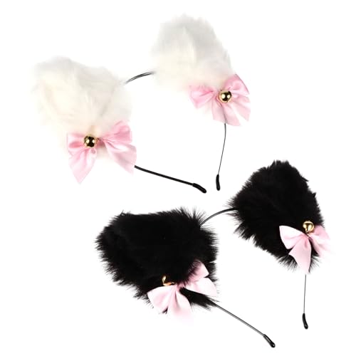 Ipetboom 2Stücke Plüsch Katzenohren Haarreif Mit Glocken Kreatives Haaraccessoire Für Festivals Und Partys Furry Kopfbedeckung Schwarzem Design von Ipetboom