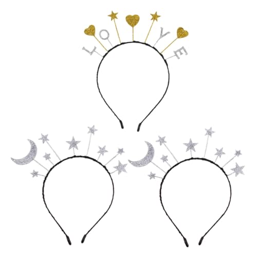 Ipetboom 3 Stück Teiliges Glitzer Haarband mit Stern Mond und Herzdekoration aus Langlebiger Legierung Bequeme Haarschmuck Accessoires für Party Geburtstag Weihnachten und Festliche von Ipetboom
