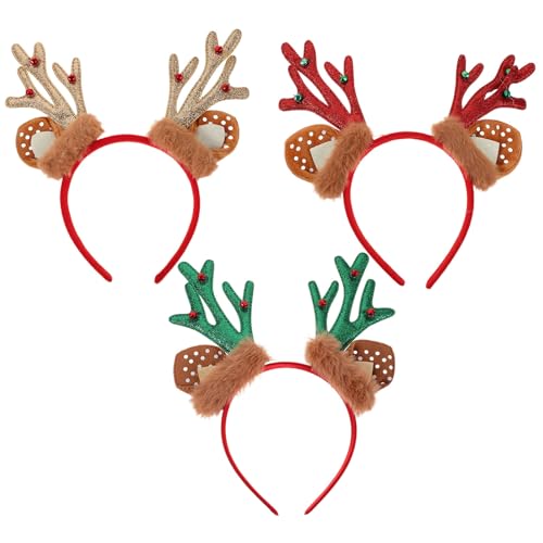 Ipetboom 3-teiliges Rentiergeweih-Stirnband: Tierohren-Stirnbänder – Flauschiges Hirschgeweih-Haarband – Party-Cosplay-Kostümzubehör für Weihnachten und Halloween von Ipetboom