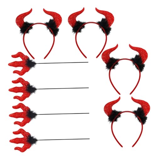Ipetboom 4 Sätze Teiliges Set Teufelshörner Haarreif und in Rot Kleines Halloween Cosplay Zubehör Auffälliges Karneval Kostüm Accessoire für Gruppen und Partyveranstaltungen von Ipetboom