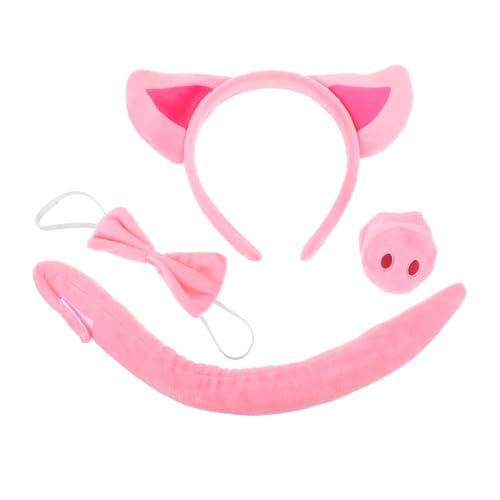 Ipetboom 4 Stück Plüsch Schweine Kostüm Set Teilig mit Weichem Ohr Haarband Verstellbarer Nase und Schleife für Halloween Karneval Party von Ipetboom