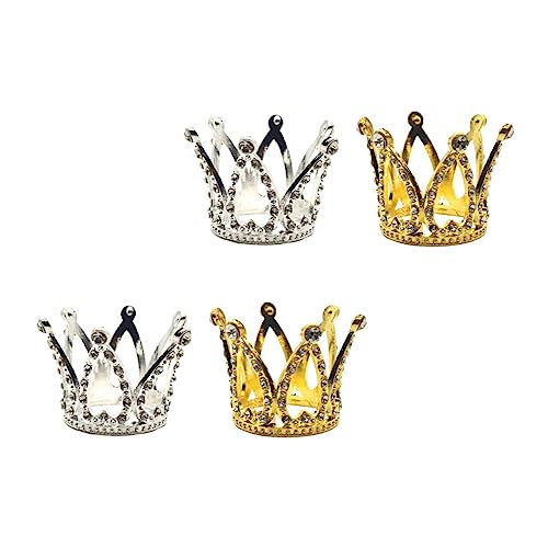 Ipetboom 4 Stück Teiliges Cake Toppers Dekorative Geburtstagskrone in Gold und Silber Runde Perlen und Strass Besetzte Kleine Festliche Kuchenverzierung für Party und Feier von Ipetboom