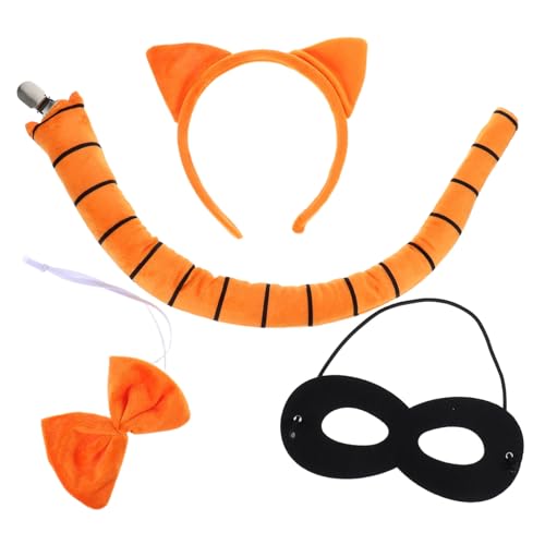 Ipetboom 4Stücke Teiliges Katzenkostüm Set für Katzenohren Haarreif Maske für Halloween Partys Kreative Rollenspiele Hautfreundlichen Materialien von Ipetboom
