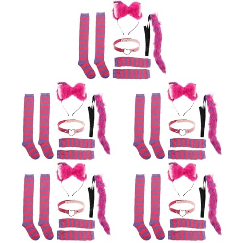 Ipetboom 5 Sets Katzenohren Stirnband Kleid Soft Tag Kinderkostüm Performance Choker Festival Choker Dekorativer Kragen Cosplay Accessoire Party Weibliches Haarband Kragen von Ipetboom