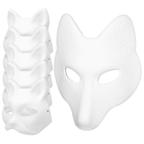 Ipetboom 5 Stück Fox Maske Weiß Unbemalt Diy Maske für Halloween Cosplay und Maskerade Leichte Bequeme Trageweise mit Elastischem Band für Kreative Gestaltung und Besondere Anlässe von Ipetboom