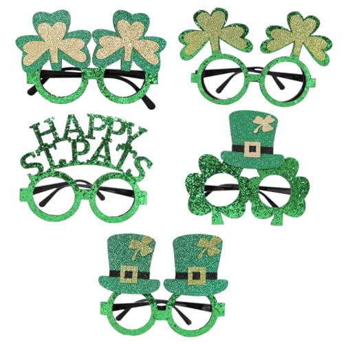 Ipetboom 5 Stück Teiliges Patrick's Day Partybrillen Leichte Grüne Kunststoffbrillen mit Hut und Kleeblatt Designs Kostümaccessoires für Erwachsene für Karneval und Festlichkeiten von Ipetboom
