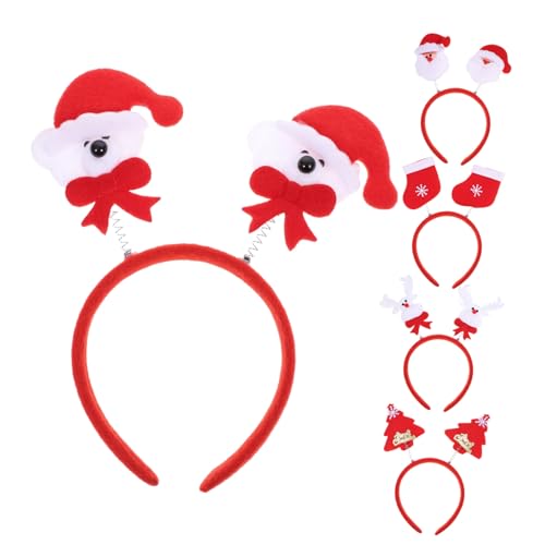 Ipetboom 5 Stück Teiliges Weihnachts-haarband Elastischem Federdesign Roter Haarreif mit Rentier Schneemann Weihnachtsmann Hirsch und Weihnachtsbaum Süßer Kopfschmuck für Erwachsene von Ipetboom