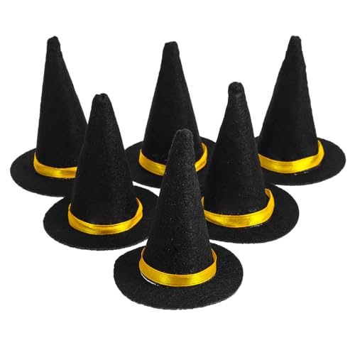 Ipetboom 6 Mini-hexenhüte aus Filz: Halloween, Handgefertigte Weinflaschen-dekoration für Partygeschenke, Diy-basteldekorationen – Winzige Zauberer-haaraccessoires, 7,9 X 8,4 Cm von Ipetboom