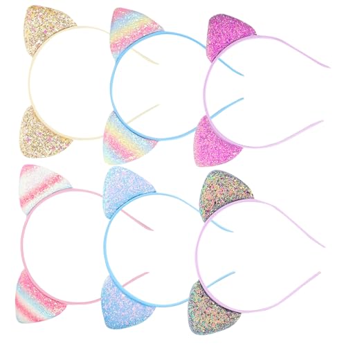Ipetboom 6 Stck Teiliges Katzenohren stirnband mit Pailletten Farbenfrohes Leichtes für Mädchen Bequemes und Dekoratives Accessoire für Party Cosplay und Fasching von Ipetboom