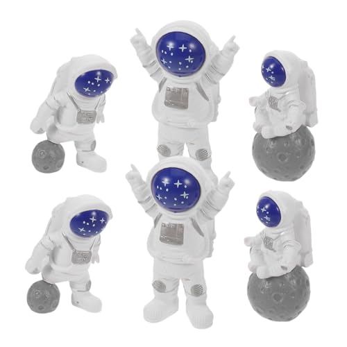 Ipetboom 6 Stück Astronaut Resin Miniatur Figuren Cake Topper Weltraum Deko für Kindergeburtstag Shower Tischdekoration Weltraum Party Zubehör von Ipetboom