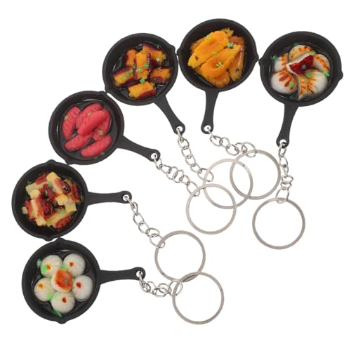 Ipetboom 6 Stück Mini Pfannen Schlüsselanhänger Realistische Essensdesigns Wie Wurst Garnelen Dumpling Partybevorzugung Leichte Taschenanhänger Originelle Schlüsselanhänger für Handtaschen von Ipetboom