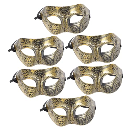Ipetboom 6 Stück Teiliges Vintage Herren Masquerade Masken Antike Karneval Cosplay Masken für Fasching Halloween Maskenball Stilvolle Gesicht Kostüm Accessoires Gold von Ipetboom