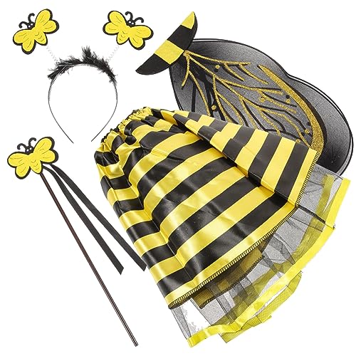Ipetboom Bienen Kostüm Set mit Flügeln Rock Haarreifen und Zauberstab für Halloween und Karneval Teiliges Kostüm für Mädchen mit Tiermotiv und Liebevollem Design von Ipetboom