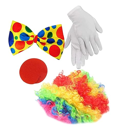 Ipetboom Clown Kostüm Zubehör Set Teilig mit Bunter Lockenperücke Roter Clownsnase Handschuhen und Fliege Hautfreundlich für Halloween Karneval Cosplay und Party Ipetboom Clown Kostüm Zubehör Set Teilig mit Bunter Lockenperücke Roter Clownsnase Handschuhen und Fliege Hautfreundlich für Halloween Karneval Cosplay und Party von Ipetboom