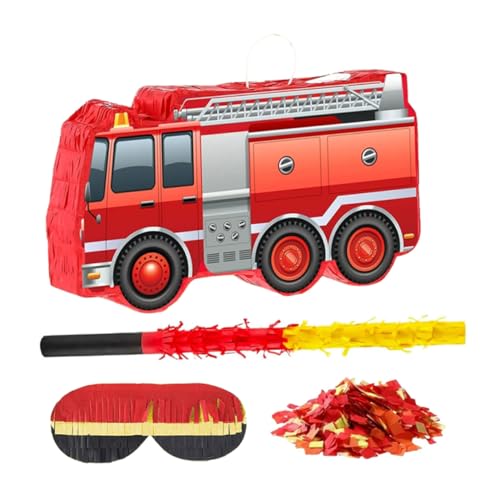 Ipetboom Feuerwehrwagen Piñata mit Augenbinde und Konfetti Leichte Hängedekoration für Kindergeburtstag Feuerwehr Themenparty für Jungen Robustes für Drinnen und Draußen von Ipetboom