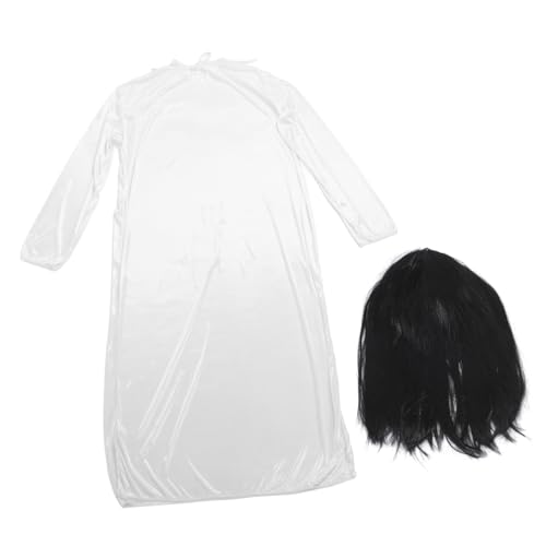 Ipetboom Frauen Ghost Sadako Kostüm Cosplay-Kleid Leichnam Ghost Braut Halloweenkostüm Leichenbraut Kostüm Leiche Braut gruseliger Anzug Kleid der Geisterbraut schreckliches brautkleid Weiß von Ipetboom