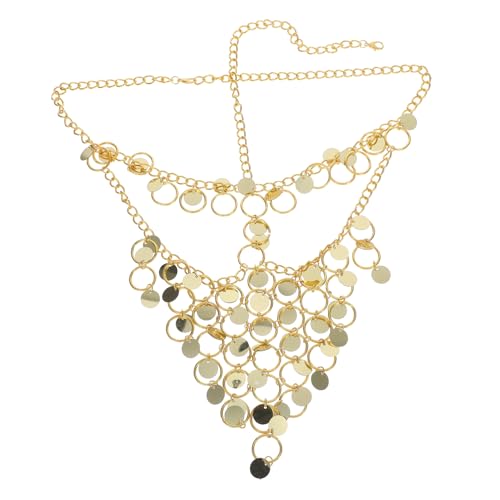 Ipetboom Goldene Gesichtskette mit Münzvorhang Handgefertigte Bauchtanz Cosplay Maske Flexible Party Halloween Gesichtsdekoration mit Metallakzenten und Quasten für Damen von Ipetboom