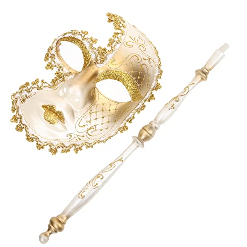 Ipetboom Goldene Maskerade Maske mit Haltestab für Damen Kostüm Maske für Karneval Halloween Geburtstagsfeiern und Maskenbälle für Verkleidung von Ipetboom