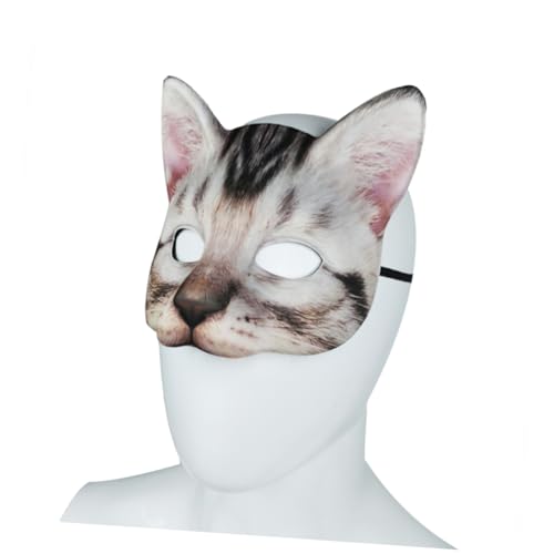 Ipetboom Halbgesichts Katzenmaske aus EVA und Stoff Witziges Cosplay Kostüm Unisex für Halloween Karneval Maskenball Fasching und Party Blaue Kurzhaar Katzenoptik von Ipetboom