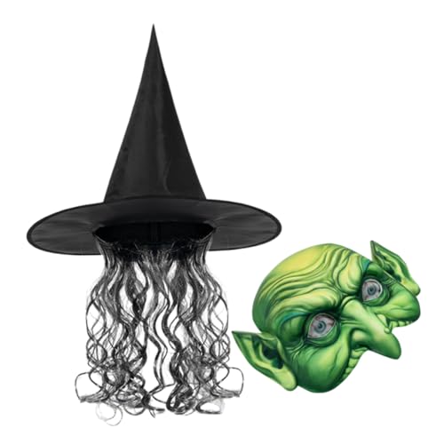 Ipetboom Halloween Hexen Kostüm Set Damen Teiliges Set mit Langem Lockigem Perücken Hexenhut und Gruseliger Hexenmaske Komfortabel Vielseitig für Karneval Fotoshooting und Halloween Party Ipetboom Halloween Hexen Kostüm Set Damen Teiliges Set mit Langem Lockigem Perücken Hexenhut und Gruseliger Hexenmaske Komfortabel Vielseitig für Karneval Fotoshooting und Halloween Party von Ipetboom