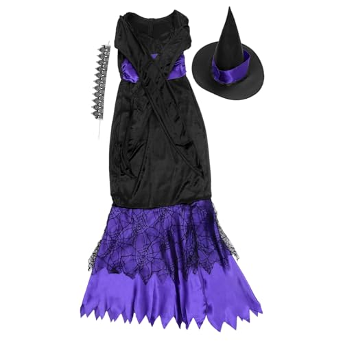 Ipetboom Halloween Hexenkostüm Damen Set Blau Schwarz Langarm Kleid mit Spitze Hut und Halskette Bequemes Cosplay Outfit für Karneval und Kostümparty Ipetboom Halloween Hexenkostüm Damen Set Blau Schwarz Langarm Kleid mit Spitze Hut und Halskette Bequemes Cosplay Outfit für Karneval und Kostümparty von Ipetboom
