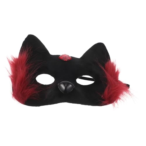 Ipetboom Halloween Katzenmaske Halbgesicht Rot Schwarz Leichtes Material Komfortable Detailliertes Katzen Design Cosplay Party Zubehör von Ipetboom