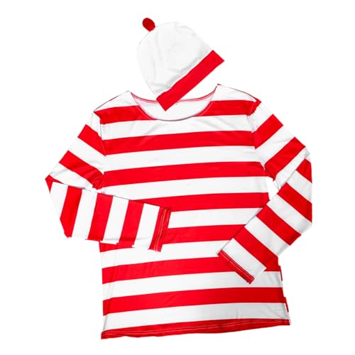 Ipetboom Halloween Kostüm mit Rot-weiß Gestreiftem Langarmshirt und Hut Komplett Strapazierfähig Wiederverwendbar Schnelles Anziehen für Erwachsene Männer Frauen Lustiges Cosplay-outfit von Ipetboom