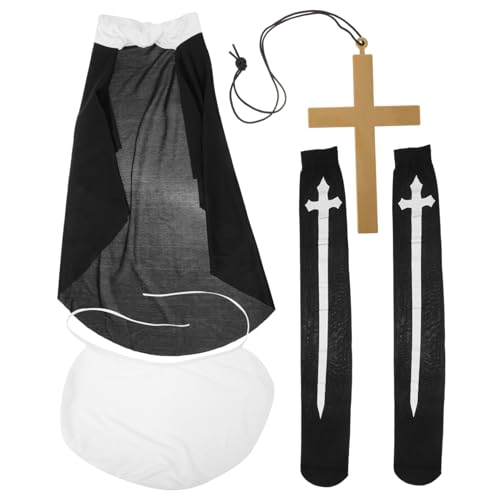 Ipetboom Halloween Nonnenkostüm Damen mit Kopfhaube Kragen und Kreuzanhänger Overknee-socken aus Langlebigem Stoffmaterial für Karneval Cosplay Bühnenauftritte und Halloween-party Ipetboom Halloween Nonnenkostüm Damen mit Kopfhaube Kragen und Kreuzanhänger Overknee-socken aus Langlebigem Stoffmaterial für Karneval Cosplay Bühnenauftritte und Halloween-party von Ipetboom