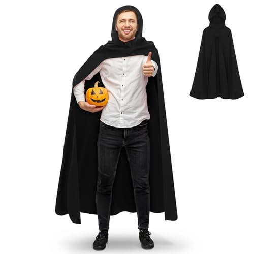 Ipetboom Halloween Umhang mit Kapuze für Erwachsene Unisex Kostüm Schwarzem Polyester für Halloween Cosplay und Karneval Eleganter Bequemer und Langlebiger Umhang für Jede Feier von Ipetboom