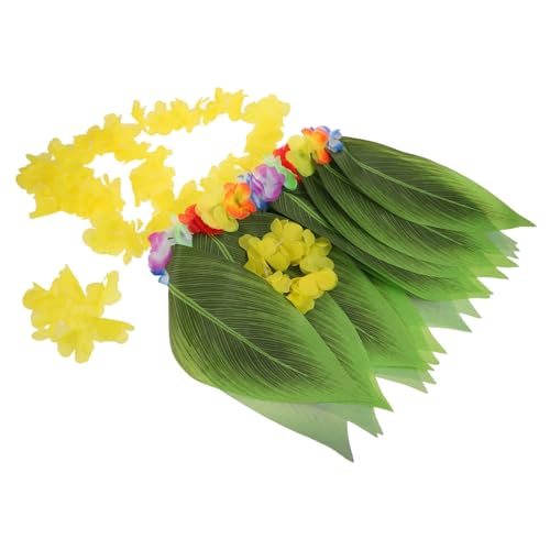 Ipetboom Hawaiian Dress Damen Tropischer Blattrock mit Blumen Leichtes Luau Party Outfit für Frauen und Mädchen Atmungsaktives Hawaii Kostüm mit Lei und Rock für Sommerfest und Karneval von Ipetboom