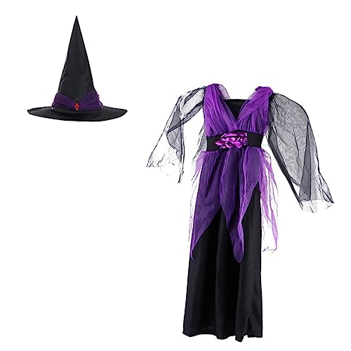 Ipetboom Hexenkostüm Langes Kleid mit Hut Atmungsaktives Hautfreundliches Halloween Role Play Kostüm für Mädchen für Geburtstage und Mottopartys von Ipetboom