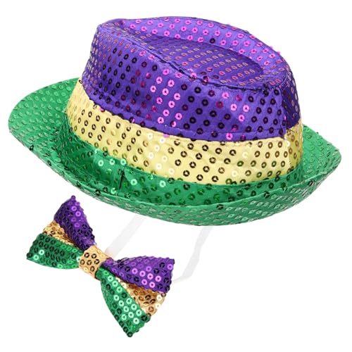 Ipetboom Karneval Kostümset Pailletten Hut und Fliege Komfortabel für Faschingsparty und Festliche Events Bunte Kopfbedeckung mit Glitzer für Karnevalstag und Feierlichkeiten von Ipetboom