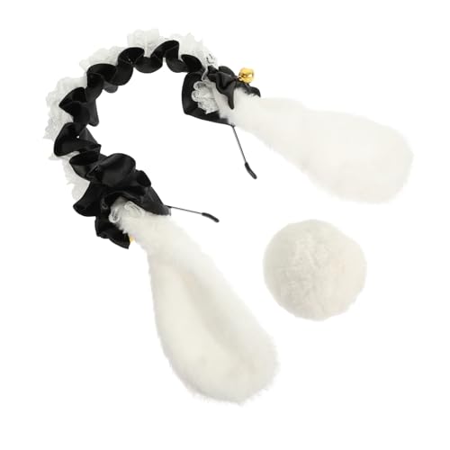 Ipetboom Lolita Hasenohren Haarreif Teiliges Kostümzubehör mit Spitzenband und Plüsch Wiederverwendbares Kaninchen Stirnband und für Karneval Halloween Cosplay Party Schwarz und Weiß von Ipetboom