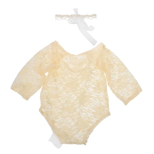 Ipetboom Mädchen Romper mit Spitze und Perlen Schleife Elegantes Stirnband Fotografie Prop für Bilder und Festliche Anlässe von Ipetboom